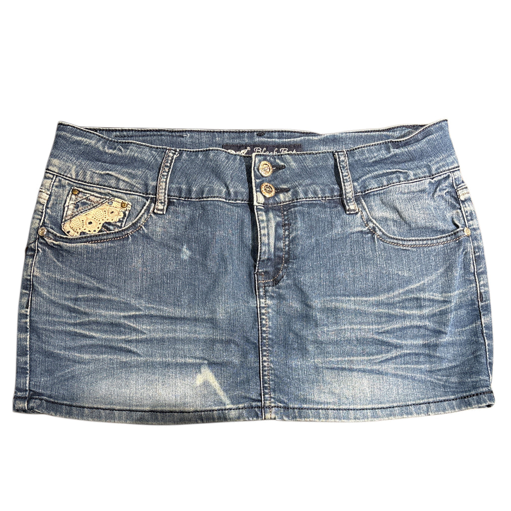 Black Bat Denim Skirt