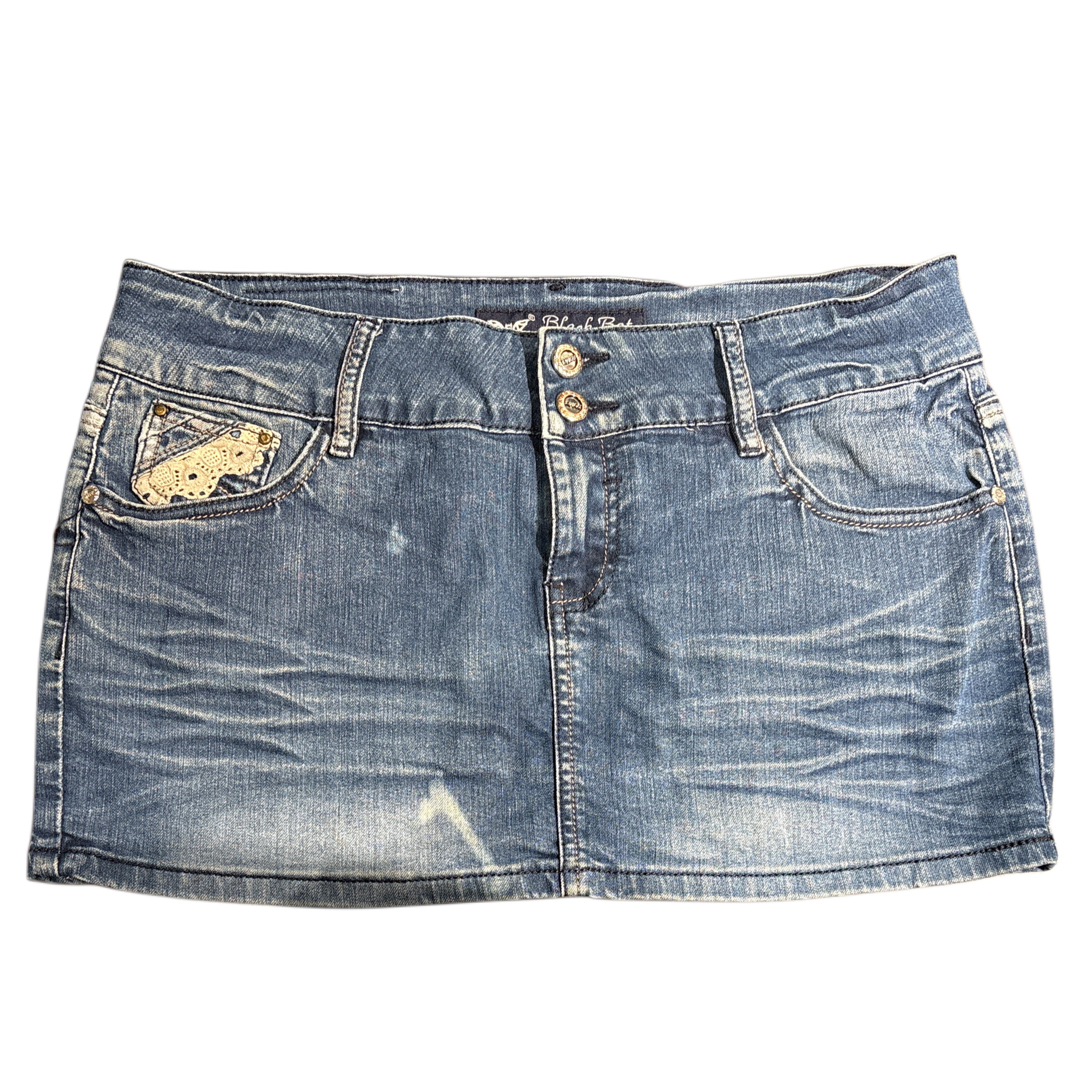 Black Bat Denim Skirt